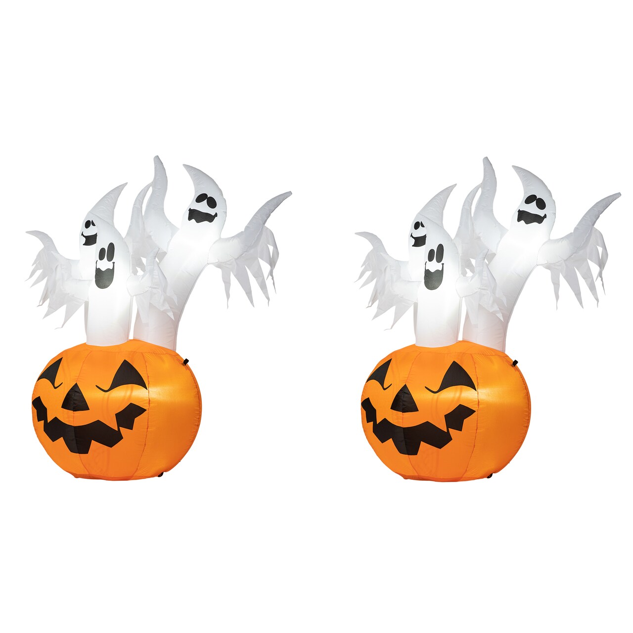 Set of 2 6FT Lighted 3 Ghosts In Jack-O-Lantern Pumpkin with Scream Inflatable Decor